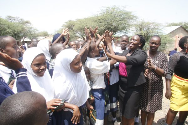pupils of Marigat Primary School during distribution of sanitary towels